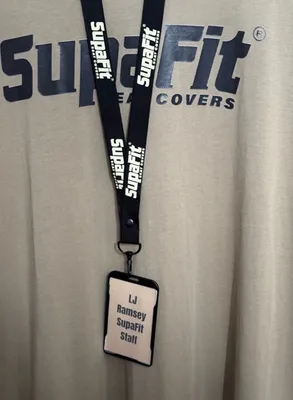 Photo of SupaFit Seat Covers Lanyard with a SupaFit T-Shirt