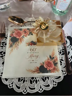 Custom Paper Dinner Napkin - For a 60th Birthday luncheon The quality of the print and customisation of the napkin as a whole made for a memorable event THANK YOU