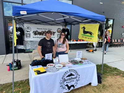 Rectangle Flag - This is the Rocky Mountain Dachshund Rescue RMDRorg booth at the Maven District Street Fair in Salt Lake City Utah Our DONT TRIP ON ME flag was a huge hit People loved itWe have several more events coming up in October where well be selling the flags and hopefully well need to place another order soon Thanks for such a fun product Its been a great addition to our rescue booth