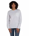 Unisex Garment-Dyed Long-Sleeve T-Shirt with Pocket WHITE