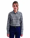 Langarm-Baumwollhemd mit Mulligan-Karo für Damen STAHL