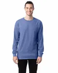 Langärmeliges Unisex-T-Shirt mit Garment-Dyed-Verfahren Grenze Blau