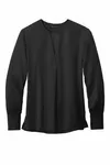 Brooks Brothers Women's Open-Neck Satin Blouse BB18009 Deep Black