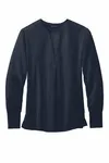 Brooks Brothers Women's Open-Neck Satin Blouse BB18009 NIGHT NAVY