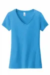T-shirt Very Important de District pour femmes, col en V. DT6503 Turquoise vif chiné