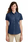 Port & Company Women's Short Sleeve Value Denim Shirt. LSP11 Faded Blue