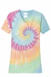 Port & Company Women's Tie-Dye V-Neck Tee. LPC147V Pastel Rainbow