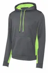 Pullover con cappuccio Sport-Tek Sport-Wick Fleece Colorblock. ST235 Grigio fumo scuro/ Lime Shock