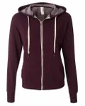 Heathered French Terry Full-Zip Hooded Sweatshirt Burgundy Heather
