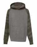 Youth Lightweight Special Blend Raglan Hooded Sweatshirt Nickel Heather/ Forest Camo