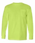 Bayside Adult 6.1 oz. 100% Cotton Long Sleeve Pocket T-Shirt Lime Green