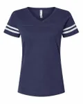 T-shirt de football pour dames LAT Vintage True Navy/ Blended White