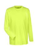 T-shirt à manches longues UltraClub pour adultes, coupe sportive, matière interlock, technologie Cool & Dry Jaune vif