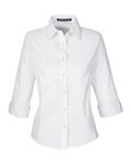 Devon & Jones Ladies' Perfect Fit - Chemisier en popeline extensible à manches 3/4 BLANC
