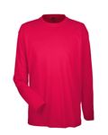T-shirt à manches longues UltraClub pour adultes, coupe sportive, matière interlock, technologie Cool & Dry ROUGE