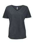 Threadfast Apparel - T-shirt à col en V à manches courtes en Triblend Fleck pour dames Flocon de charbon de bois