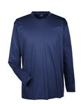 T-shirt à manches longues UltraClub pour adultes, coupe sportive, matière interlock, technologie Cool & Dry Marine