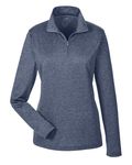 UltraClub Ladies' Cool & Dry Heathered Performance Quarter-Zip Marineblau Erika
