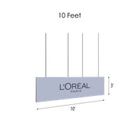 A display stand with vertical poles and a sign reading 'L'ORÉAL PARIS.'