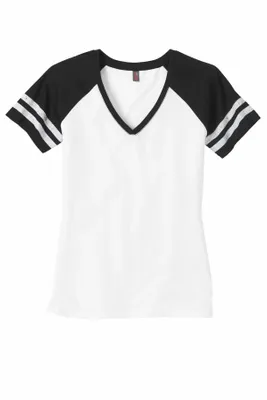 District Women's Game V-Neck Tee. DM476 - Stealth Promo Co