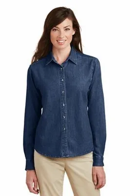 Port & Company Women's Long Sleeve Value Denim Shirt. LSP10 - Stealth Promo Co