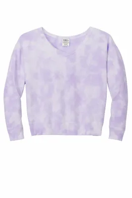 Port & Company Women's Beach Wash Cloud Tie-Dye V-Neck Sweatshirt LPC140V - Stealth Promo Co