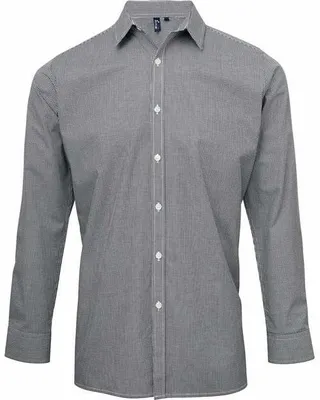 Men's Microcheck Gingham Long-Sleeve Cotton Shirt - Stealth Promo Co