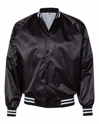 Unisex Striped Trim Satin Baseball Jacket - Stealth Promo Co