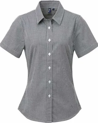 Ladies' Microcheck Gingham Short-Sleeve Cotton Shirt - Stealth Promo Co