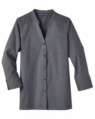 Devon & Jones Ladies' Crown Collection Stretch Pinpoint Chambray 3/4 Sleeve Blouse - Stealth Promo Co