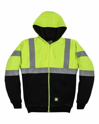 Men's Hi-Vis Class 3 Color Block Full-Zip Hooded Sweatshirt - Stealth Promo Co