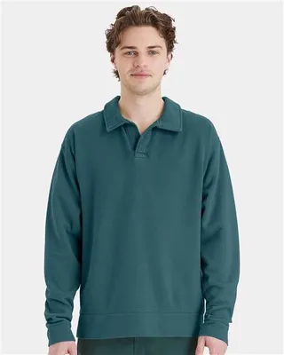 Unisex Garment Dye Polo Collar Sweatshirt - Stealth Promo Co