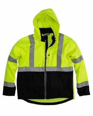 Men's Hi-Vis Class 3 Hooded Softshell Jacket - Stealth Promo Co