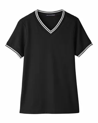 Devon & Jones Ladies' CrownLux Performance Plaited Tipped V-Neck - Stealth Promo Co