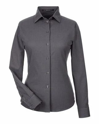 Devon & Jones CrownLux Performance Ladies' Tonal Mini Check Shirt - Stealth Promo Co