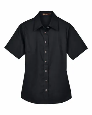 Harriton Ladies' Easy Blend Short-Sleeve Twill Shirt withStain-Release - Stealth Promo Co