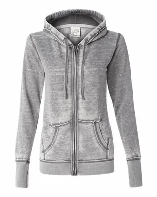 J America Ladies' Zen Full-Zip Fleece Hooded Sweatshirt - Stealth Promo Co