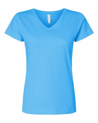 Ladies' V-Neck Fine Jersey T-Shirt - Stealth Patches
