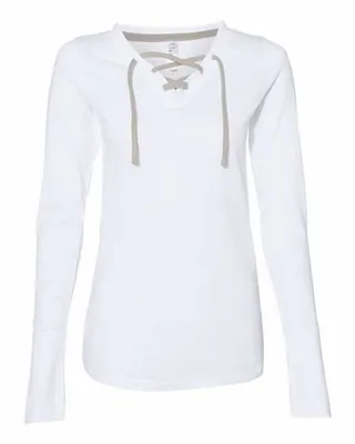 Ladies' Long Sleeve Fine Jersey Lace-Up T-Shirt - Stealth Promo Co