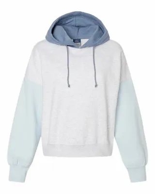 Women's Sueded Fleece Colorblocked Crop Hooded Sweatshirt - Stealth Promo Co