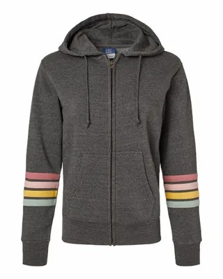 Women's Striped Sleeves Full-Zip Hooded Sweatshirt - Stealth Promo Co
