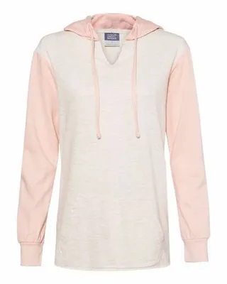 Women’s French Terry Hooded Pullover with Colorblocked Sleeves - Stealth Promo Co