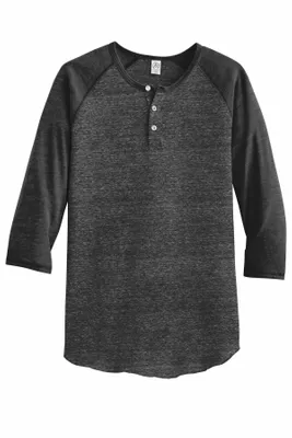 DISCONTINUED Alternative Eco-Jersey 3/4-Sleeve Raglan Henley. AA1989 - Stealth Promo Co