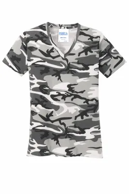 DISCONTINUED Port & Company Ladies Core Cotton Camo V-Neck Tee. LPC54VC - Stealth Promo Co
