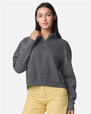 Women's Garment-Dyed Mid-Length Quarter-Zip Sweatshirt - Stealth Promo Co