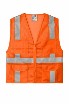 CornerStone ANSI 107 Class 2 Mesh Six-Pocket Zippered Vest. CSV104 - Stealth Promo Co