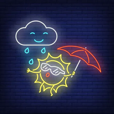 Cartoon Sun With Umbrella Rain Neon Sign - Stealth Promo Co