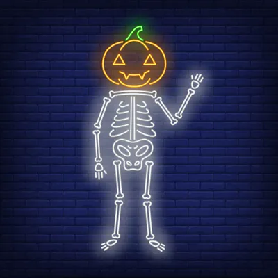 Skeleton with Pumpkin Head Neon Sign - Stealth Promo Co