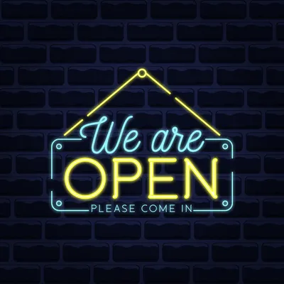 We Are Open Blue and Yellow Neon Sign - Stealth Promo Co