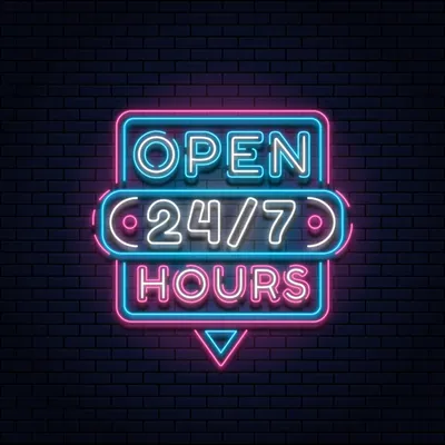 24/7 Open Hours Neon Sign - Stealth Promo Co